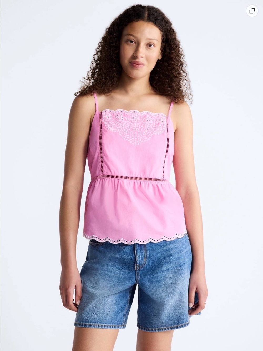 Free Assembly Women’s Embroidered Cotton Tank Top W/ Peplum Hem